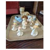 Ceramic Cat and Angel Figurines
