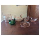 Pressed Glass Items with Nesting Chickens