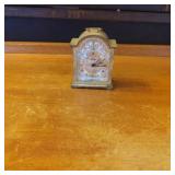Brass and Enamel Mantel Clock with Decorative Dial