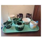 Ceramic Mugs, Bowls, and Greenware on Tray