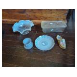 Vintage Glass Refrigerator Jar and Opalescent Glas