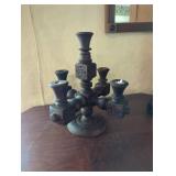Wooden Hand-Carved Candelabra, 13 Inches Tall