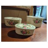 Three Floral Ceramic Containers with Lid