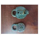 Two Antique Brass Locks, Largest 4 Inches Long