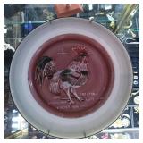 Hand-Painted Christmas Plate with Rooster, 1957