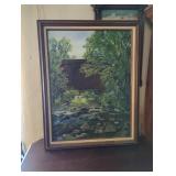 Oil on Board Depicting Covered Bridge by E. Sniel