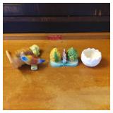 3 Ceramic Figurines Including Salt and Pepper Shak