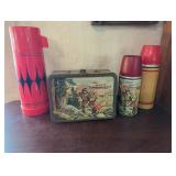 Davy Crockett Lunch Box with Two Vintage Thermoses