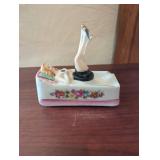 Pin-Up Girl Porcelain Ashtray with Floral Design