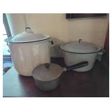 Two Enamel Pots and One Aluminum Pot