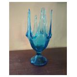 Blue Cobalt Swung Glass Vase, 8 3/8 Inches Tall