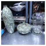 Two Decorative Floral Vases with Glass Jar