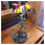 Metal Sculpture of Two Yellow Birds on Tree with L