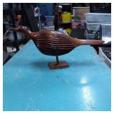Hand-Carved Wooden Bird Figurine on Pedestal