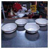 Four White Bowls with Brown Rim