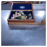 Wooden Jewelry Box with Floral Accessories