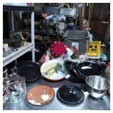 Lot with Cups, Plates, Skillet, Bowl and Lid