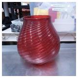 Red Swirled Glass Vase with Rounded Form