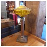 Amber Glass Compote on Metal Pedestal Base