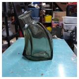 Curved Green Glass Vase with Angular Design