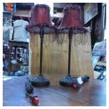 Two Decorative Table Lamps with Red Shades