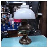 Brass Oil Lamp with White Glass Shade