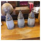 Three Metal and Frosted Glass Pendant Lights