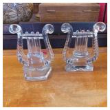 Glass Lyre Bookends with Intricate Design
