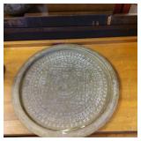 Engraved Round Metal Tray with Intricate Patterns