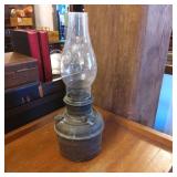 Oil Lamp with Copper Base and Glass Chimney