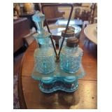 Fenton Blue Cruet Set with Stand ï¿½ 10 Inches Tall