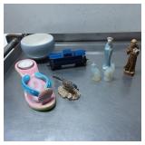 Figurines, Ceramic Bowl, and Toy Train Car