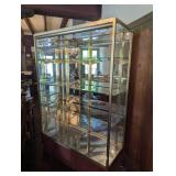 Brass color and Glass Display Cabinet with Shelvin