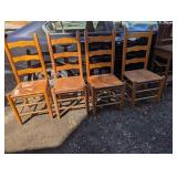 Four Solid Wood Ladder Back Chairs, 42 Inches Tall