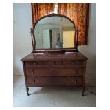 Wooden Dresser with Mirror and Four Drawers