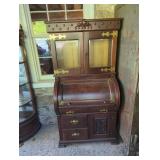 Heavily Carved Victorian Roll Top Desk With Brass