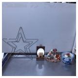 Items Including Star-Shaped Wire Frame, Figurines,