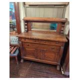 Solid Oak Sideboard With Mirror and Storage