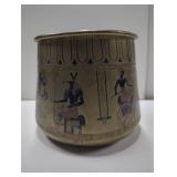 Egyptian Brass Pot With Painted Decorations, 7-Inc