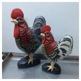 Hand-Painted Wooden Rooster Figurines