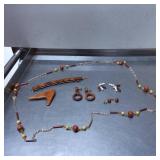Wooden and Metal Jewelry Set with Necklace, Earrin
