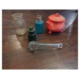 Vintage Bottles and Decorative Red Kettle