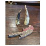 3 Carved Animal Figures, Including Painted Piece