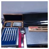 Knife and Utensil Sets with Wooden Storage Boxes