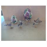 Cloisonne Enamel Eggs and Bird Figurines