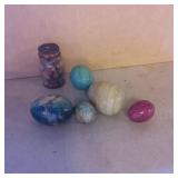 Polished Stone Eggs and Decorative Jar