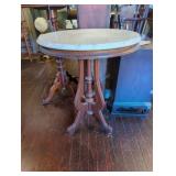 Dual Marble Top Table with Ornate Wooden Base, 28