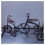 Two Metal and Wood Decorative Tricycle Models