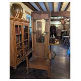 Carved Oak Hall Tree with Mirror and Hooks