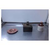 Vintage Ashtray, Metal Oil Can with Burner, and Ce